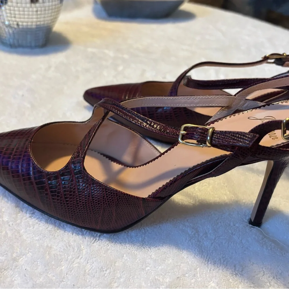 J. Crew Burgundy Textured Leather Slingback Heels